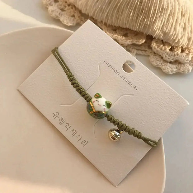 Maneki Neko Armband Rot – Glückskatze Charm Schmuck