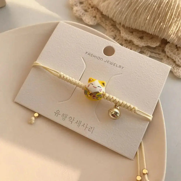 Maneki Neko Armband Rot – Glückskatze Charm Schmuck