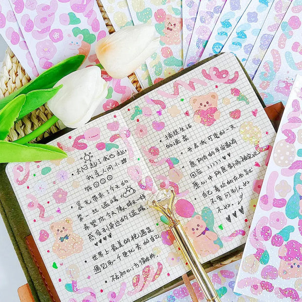 Kawaii Laserband Aufkleber 12 Bögen – Süße Deko Sticker