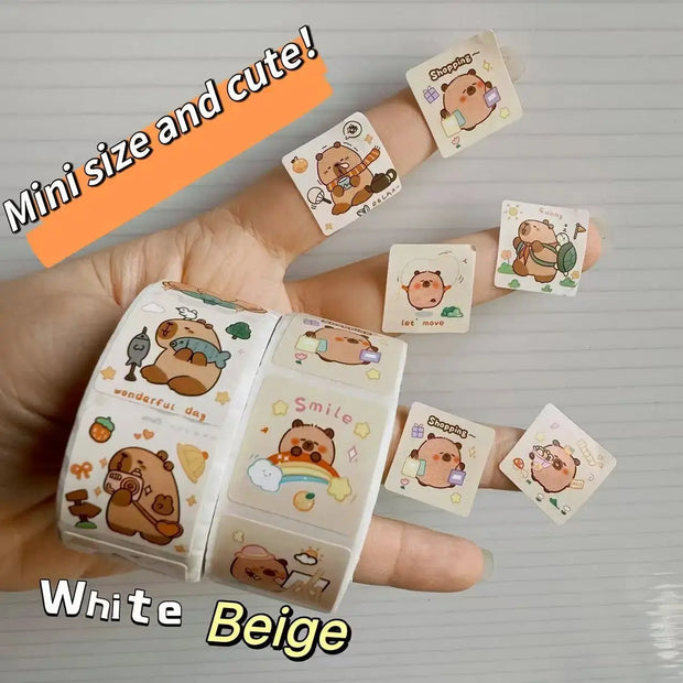 Capybara Aufkleber Rolle 300 Stück – Niedliche Cartoon Sticker