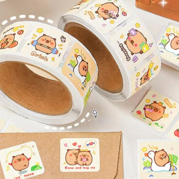 Capybara Aufkleber Rolle 300 Stück – Niedliche Cartoon Sticker