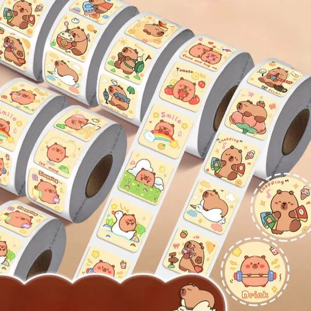 Capybara Aufkleber Rolle 300 Stück – Niedliche Cartoon Sticker