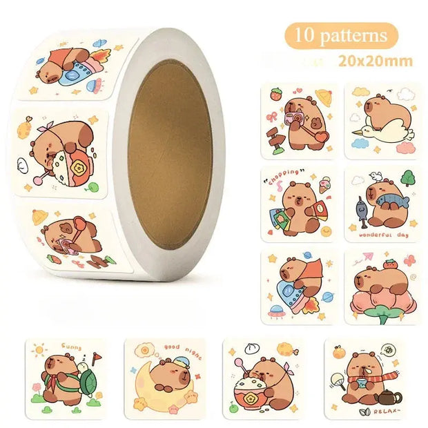 Capybara Aufkleber Rolle 300 Stück – Niedliche Cartoon Sticker