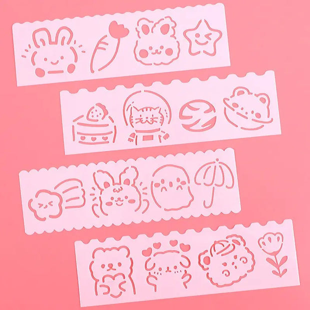 Kawaii Malvorlagen Schablonen Set 4-teilig – Niedliche Cartoon Designs