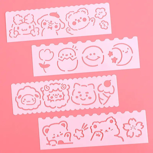 Kawaii Malvorlagen Schablonen Set 4-teilig – Niedliche Cartoon Designs
