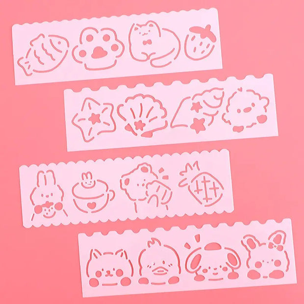 Kawaii Malvorlagen Schablonen Set 4-teilig – Niedliche Cartoon Designs