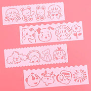 Kawaii Malvorlagen Schablonen Set 4-teilig – Niedliche Cartoon Designs