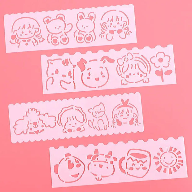 Kawaii Malvorlagen Schablonen Set 4-teilig – Niedliche Cartoon Designs