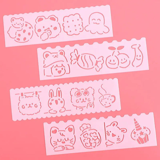 Kawaii Malvorlagen Schablonen Set 4-teilig – Niedliche Cartoon Designs