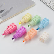 Kawaii Pastellfarben Textmarker Set 6-teilig – Baustein Design