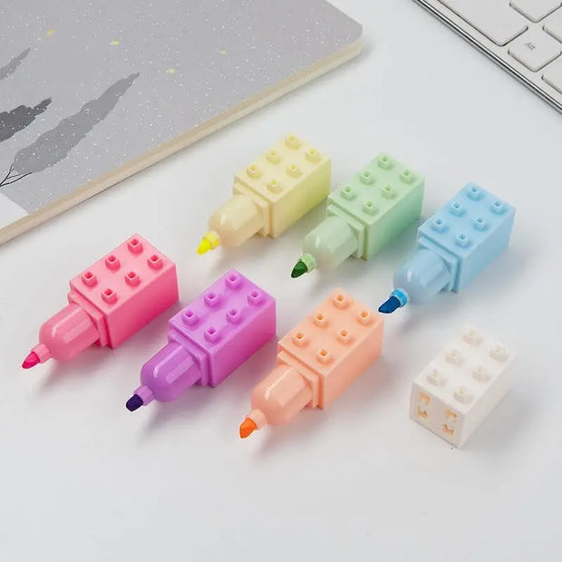 Kawaii Pastellfarben Textmarker Set 6-teilig – Baustein Design