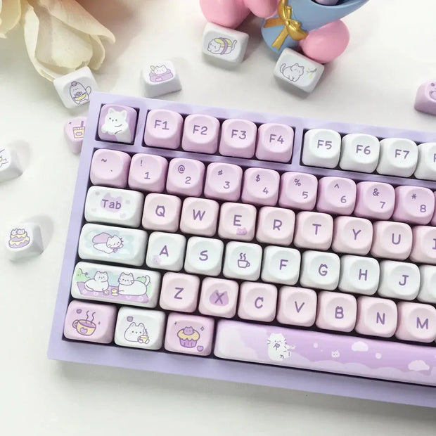 Kawaii Katzen Pastell KEYCAPS 95 Tasten – Kein Keyboard