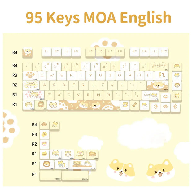 Kawaii Katzen Pastell KEYCAPS 95 Tasten – Kein Keyboard