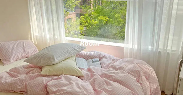 Ästhetische Karierte Bettwäsche Set – Blockfarben Design