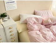 Ästhetische Karierte Bettwäsche Set – Blockfarben Design