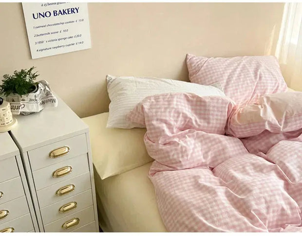 Ästhetische Karierte Bettwäsche Set – Blockfarben Design