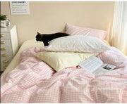 Ästhetische Karierte Bettwäsche Set – Blockfarben Design