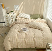 Ästhetische Karierte Bettwäsche Set – Blockfarben Design