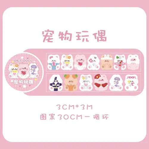 Kawaii Bär Hase Stickerrolle – Fantasia Serie Aufkleber