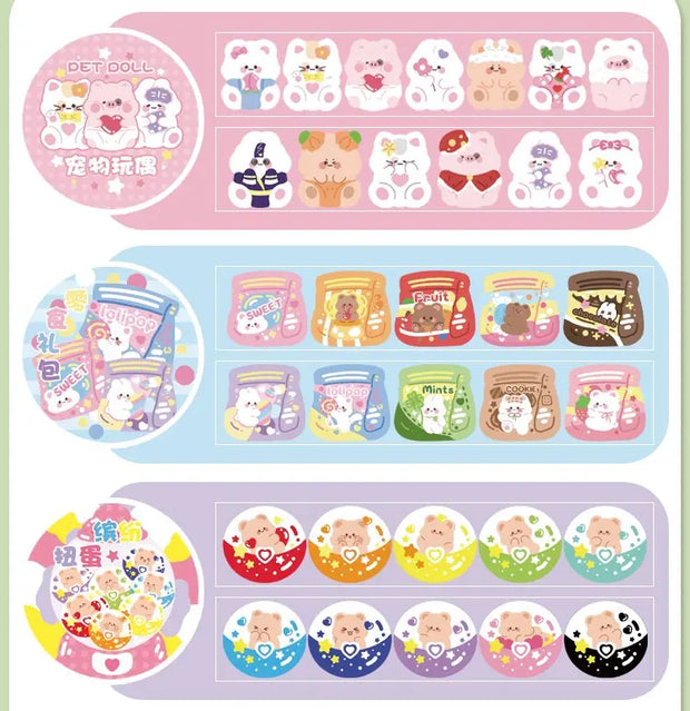Kawaii Bär Hase Stickerrolle – Fantasia Serie Aufkleber