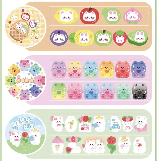 Kawaii Bär Hase Stickerrolle – Fantasia Serie Aufkleber