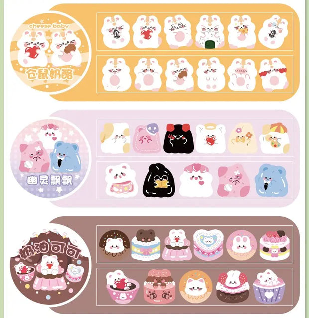Kawaii Bär Hase Stickerrolle – Fantasia Serie Aufkleber