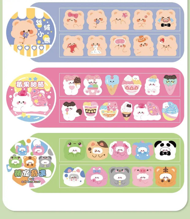 Kawaii Bär Hase Stickerrolle – Fantasia Serie Aufkleber