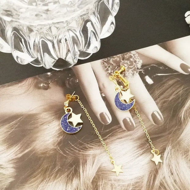 Blaue Mond Ohrringe – Kawaii Tropfen Design