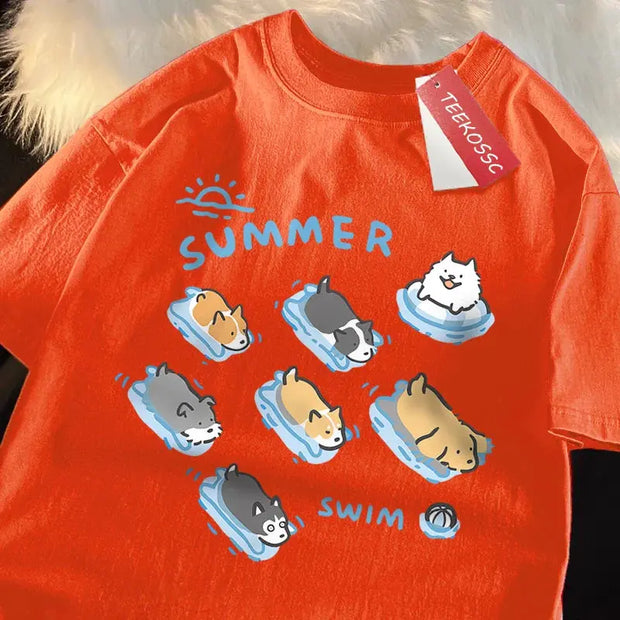 Kawaii Katze Hund T-Shirt – Japanischer Stil Baumwollshirt