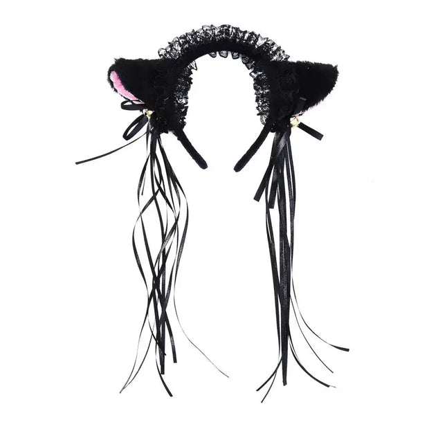 Kawaii Katzenohren Rüschen Haarband mit Schleife und Glocke