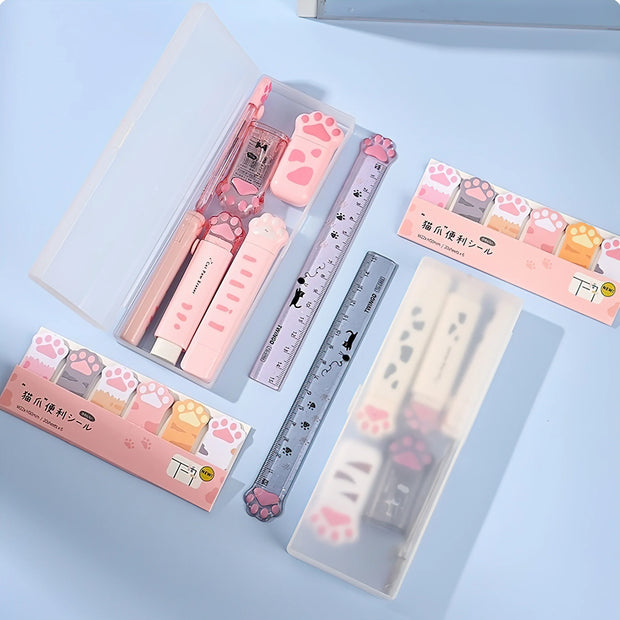 Katzenpfote Schreibwaren Geschenkset 9-teilig – Süße Schulartikel mit Federmäppchen