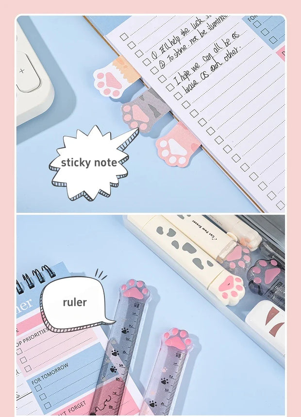 Katzenpfote Schreibwaren Geschenkset 9-teilig – Süße Schulartikel mit Federmäppchen