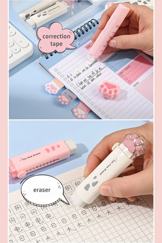 Katzenpfote Schreibwaren Geschenkset 9-teilig – Süße Schulartikel mit Federmäppchen