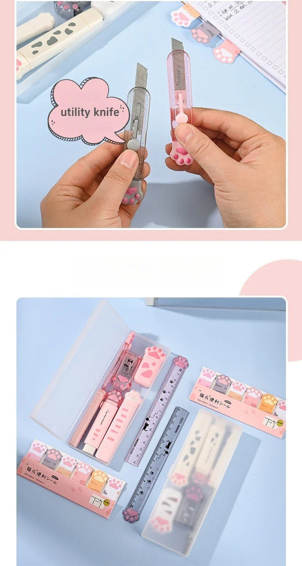 Katzenpfote Schreibwaren Geschenkset 9-teilig – Süße Schulartikel mit Federmäppchen