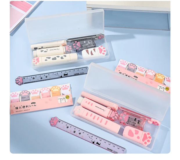 Katzenpfote Schreibwaren Geschenkset 9-teilig – Süße Schulartikel mit Federmäppchen