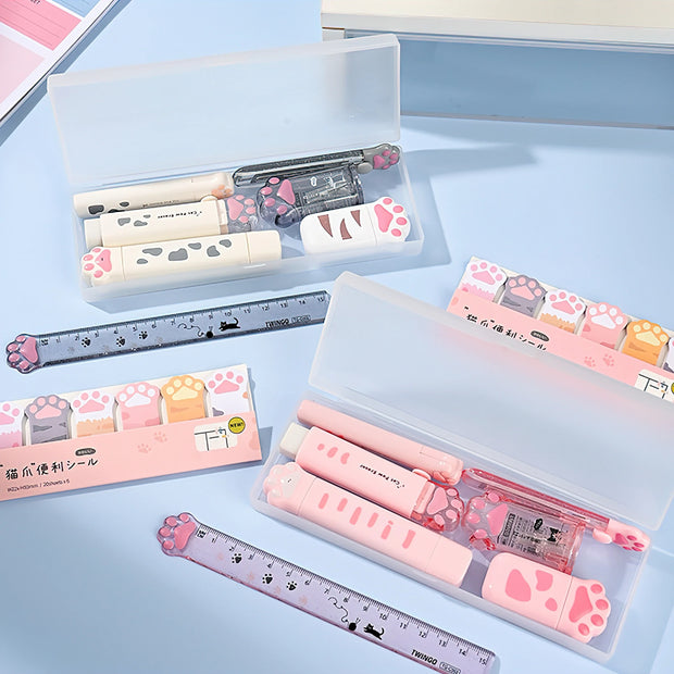 Katzenpfote Schreibwaren Geschenkset 9-teilig – Süße Schulartikel mit Federmäppchen