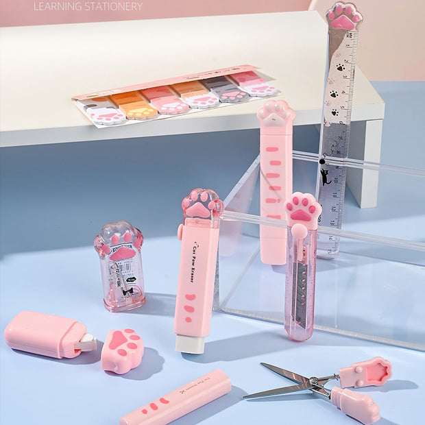 Katzenpfote Schreibwaren Geschenkset 9-teilig – Süße Schulartikel mit Federmäppchen