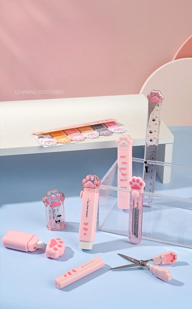 Katzenpfote Schreibwaren Geschenkset 9-teilig – Süße Schulartikel mit Federmäppchen