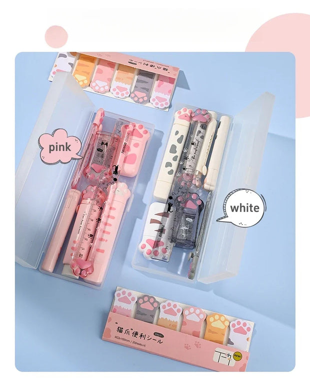 Katzenpfote Schreibwaren Geschenkset 9-teilig – Süße Schulartikel mit Federmäppchen