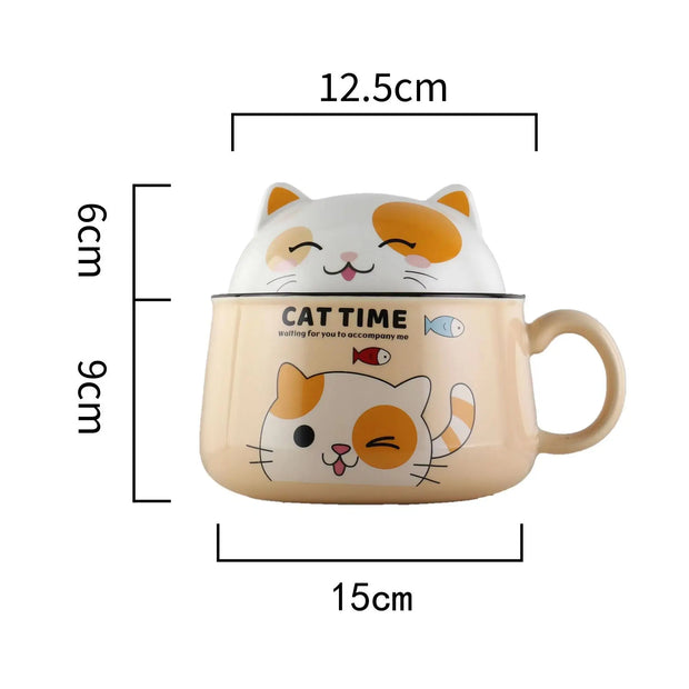 Katzen Ramen Schüssel 1000ml – Keramik Nudelschüssel mit Deckel