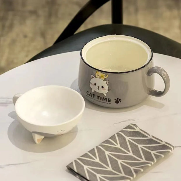 Katzen Ramen Schüssel 1000ml – Keramik Nudelschüssel mit Deckel