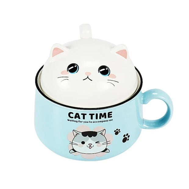 Katzen Ramen Schüssel 1000ml – Keramik Nudelschüssel mit Deckel