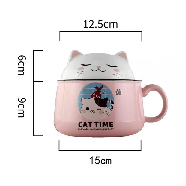 Katzen Ramen Schüssel 1000ml – Keramik Nudelschüssel mit Deckel