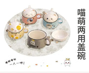 Katzen Ramen Schüssel 1000ml – Keramik Nudelschüssel mit Deckel