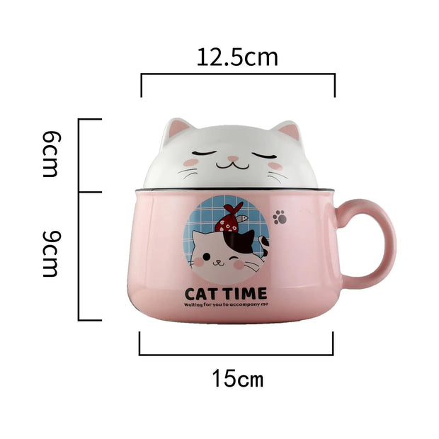 Katzen Ramen Schüssel 1000ml – Keramik Nudelschüssel mit Deckel