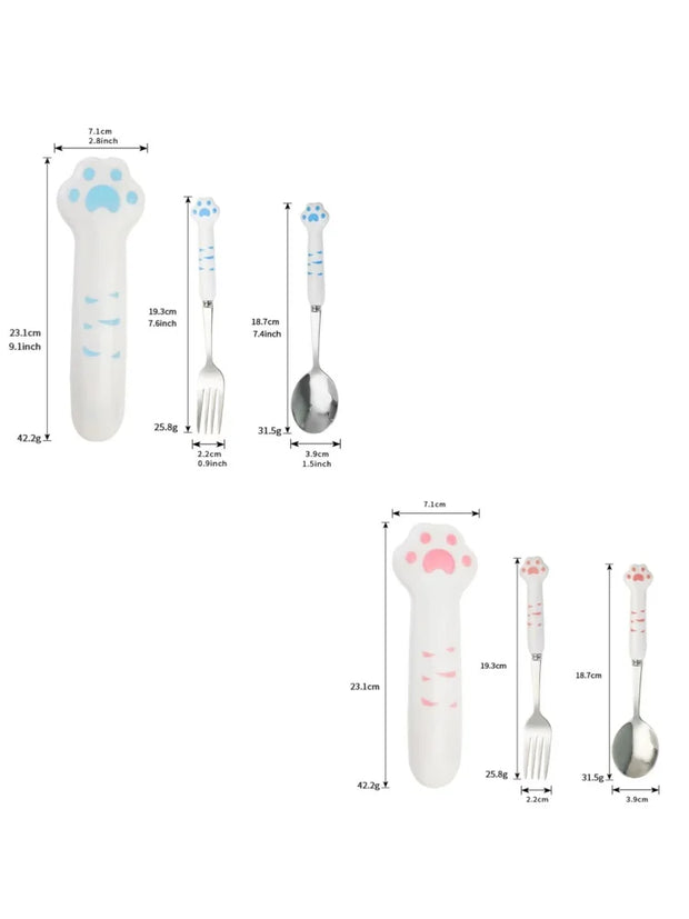 Katzenpfote Besteckset – Löffel & Gabel mit Aufbewahrungsbox