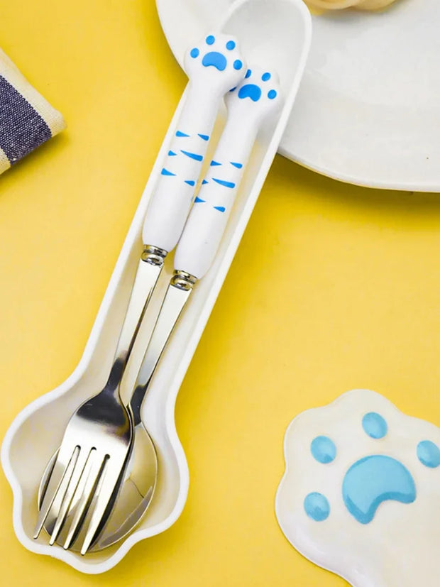Katzenpfote Besteckset – Löffel & Gabel mit Aufbewahrungsbox
