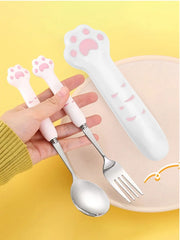 Katzenpfote Besteckset – Löffel & Gabel mit Aufbewahrungsbox