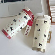 Kawaii Kirschkatze Thermosflasche 500ml – Edelstahl Trinkbecher mit Strohhalm