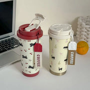 Kawaii Kirschkatze Thermosflasche 500ml – Edelstahl Trinkbecher mit Strohhalm